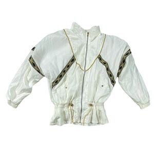 Vintage Bocoo Windbreaker Jacket Womens Medium White Gold Embroidered Full Zip